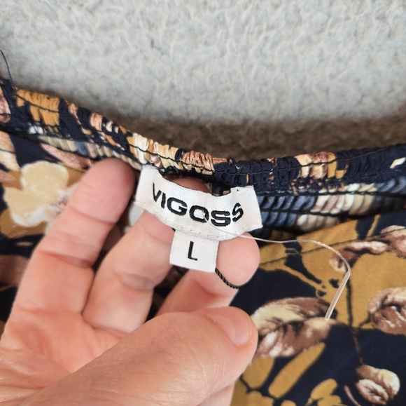 Vigoss Womens Summer Crop Top Long Sleeve Smoked Cuffs Side Zip Floral Browns - Picture 7 of 14